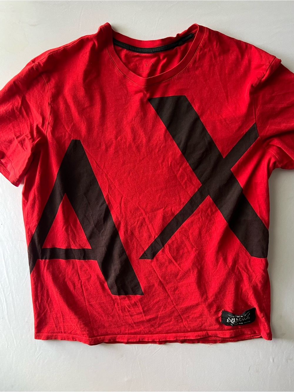 Armani Exchange Red Tee with Black Logo Tag